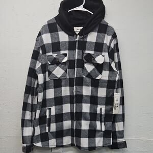 NWT Men's River Trail Black / White Plaid Zip-Up Hoodie Jacket. Size XL MSRP $59